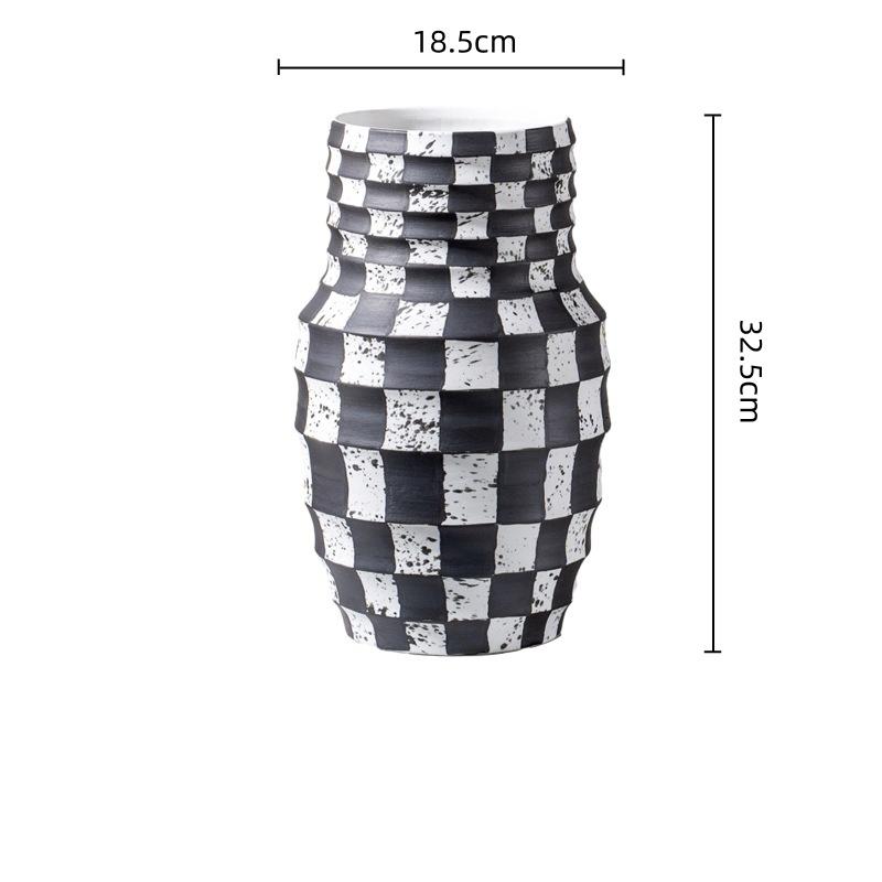 Ceramic Vase Black Check Geometric Striped Flower Pot Flower Vase Ceramic Handicraft Floral Arrangement Accessories