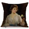 Elegant Lady Beautiful Nordic Classical Woman Oil Painting Home Decorative Throw Pillow Case Art Room Gallery Sofa Cushion Cover