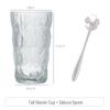 Zhaoran Tall Glacier Pattern Glass Drinking Cup with Cherry Blossom Spoon