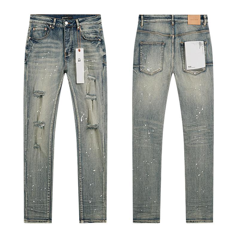 European and American Purple Slim Men's Trendy Light Luxury Elastic Jeans
