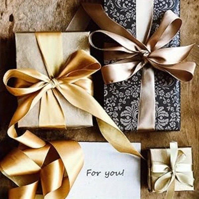 1 Roll Champagne Golden Satin Ribbon - Luxury Glossy Gift Wrap Ribbon for Wedding, Birthday,Wedding Bouquets, Webbing Strap