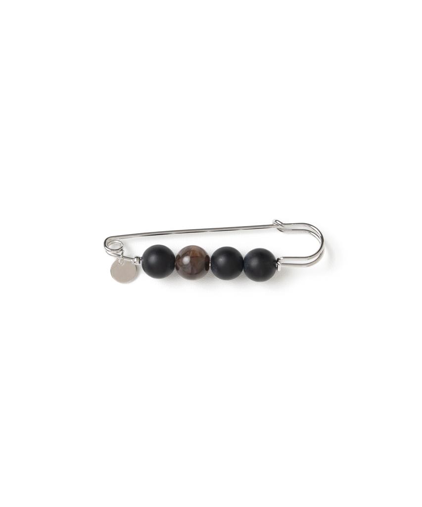 Millo Women Marble Beads Pin Brooch [Black]