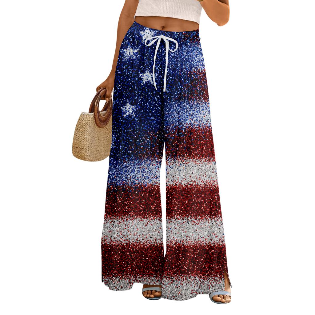 Dámské letní kalhoty Boho Palazzo s vysokým pasem a širokými nohavicemi s květinovým potiskem ležérní kalhoty s kapsami