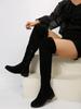 Faux Suede Female Heels Autumn/ winter Zipper Elastic Knee-high Boots for Women Tube Lace-up Thigh Boots Black Botas