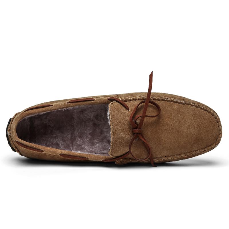 Genuine Leather Warm Loafers Men Shoes Slip-on Driving Flats Men Casual Walking Shoes Moccasins Soft Sole Lazy Shoes Size 38~49