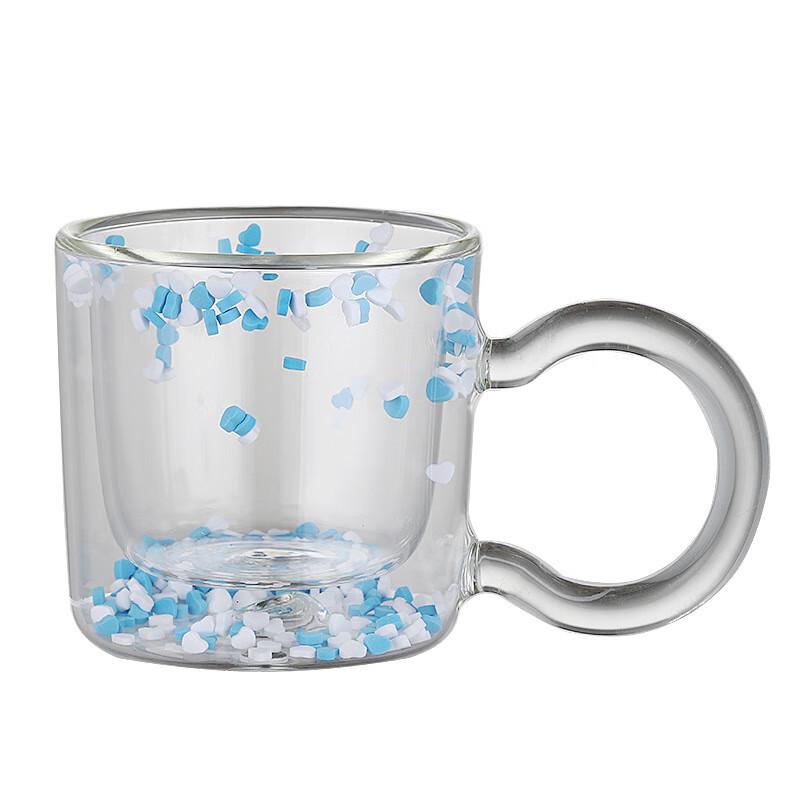 Shangqi Cute Heart Quicksand Double-Layer Glass Cup