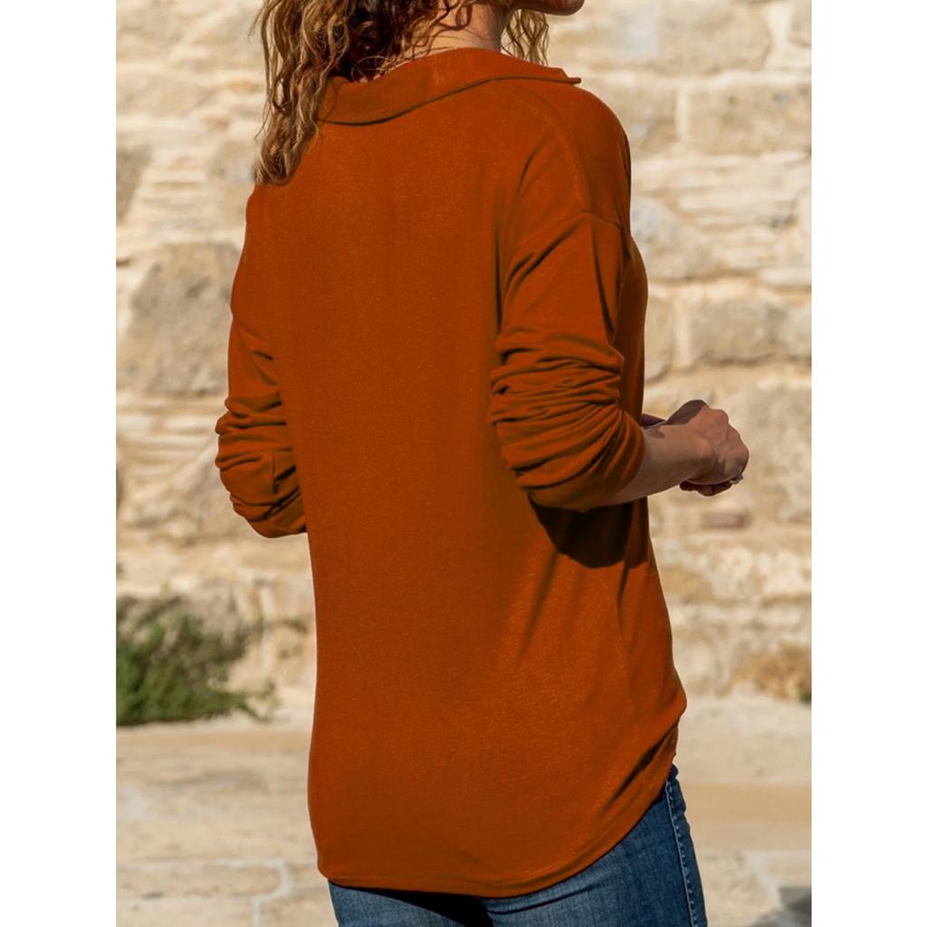 IHUASU Autumn Women's Casual V-neck Solid Color Warm Long Sleeve