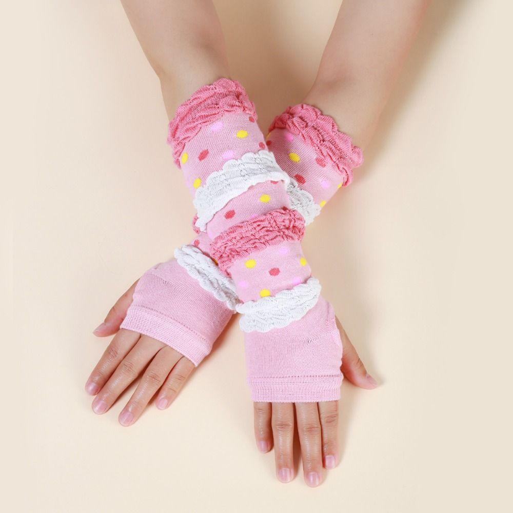 2 Pairs Pink Dot Y2K Knitted Arm Sleeves Sun Protection Summer Sunscreen Sleeves  Summer