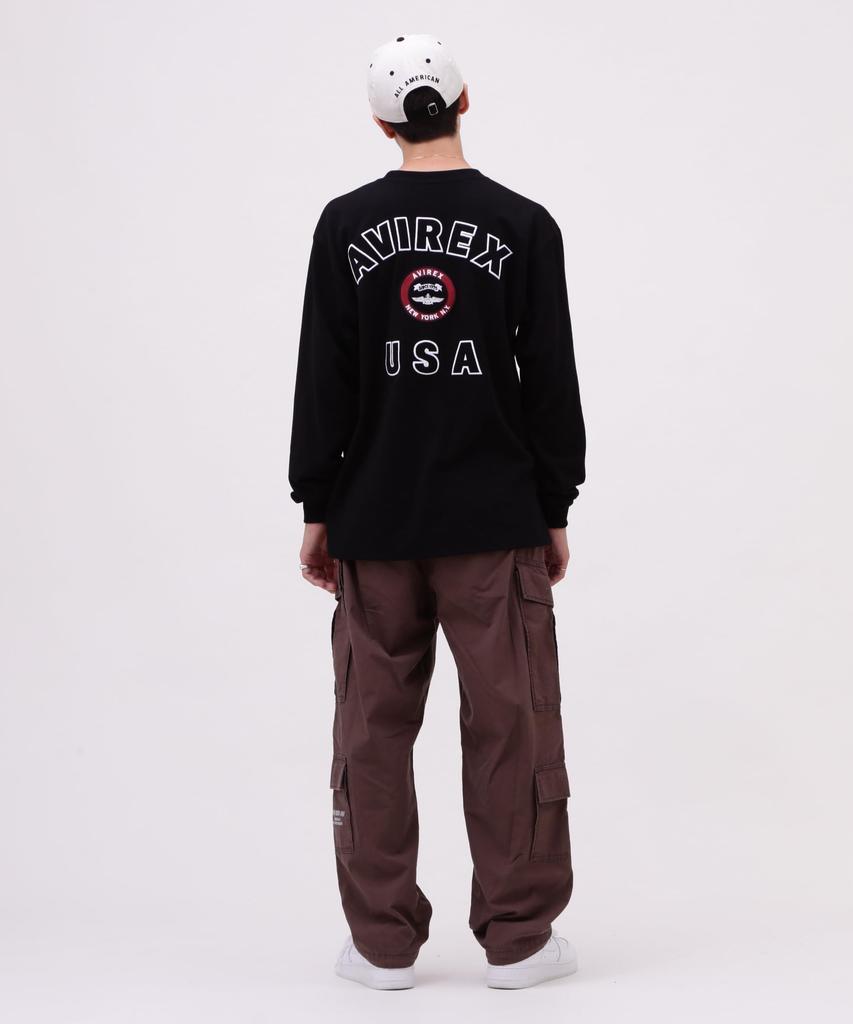 Avirex Varsity Logo Langarm T-Shirt, Herren, L, 010, Schwarz, 783-5930018