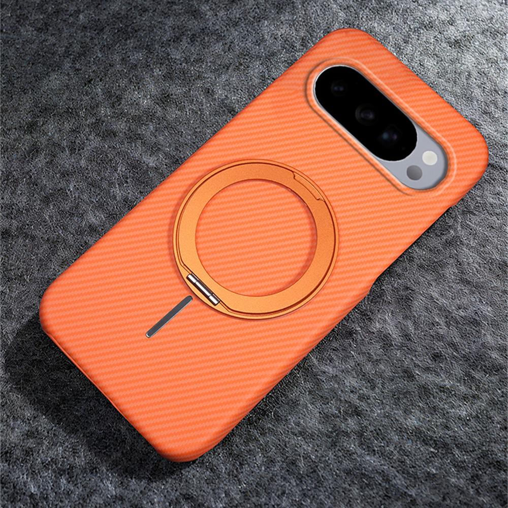 Luxury Rotating Magnetic Stand Carbon Fiber Phone Case for Google Pixel 9 10 Pro XL 9A Magnet Ring Folding Bracket Hard Cover