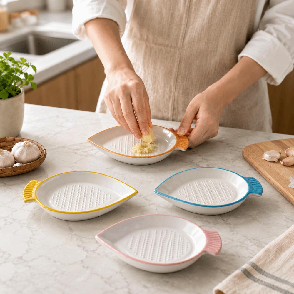 Leaf Shape Hand Garlic Ginger Masher Ceramic Seasoning Dipping Dish Food Grinder  Fruit Puree