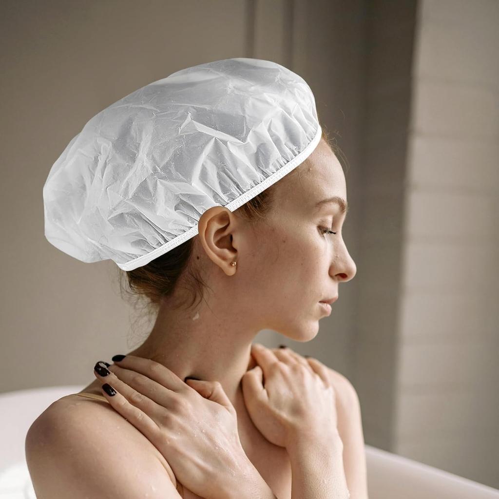 3 Pcs Shower Cap, Disposable Shower Caps, Plastic Hair Caps, Shower Caps for Women Reusable Impermeable for Women Men (White)