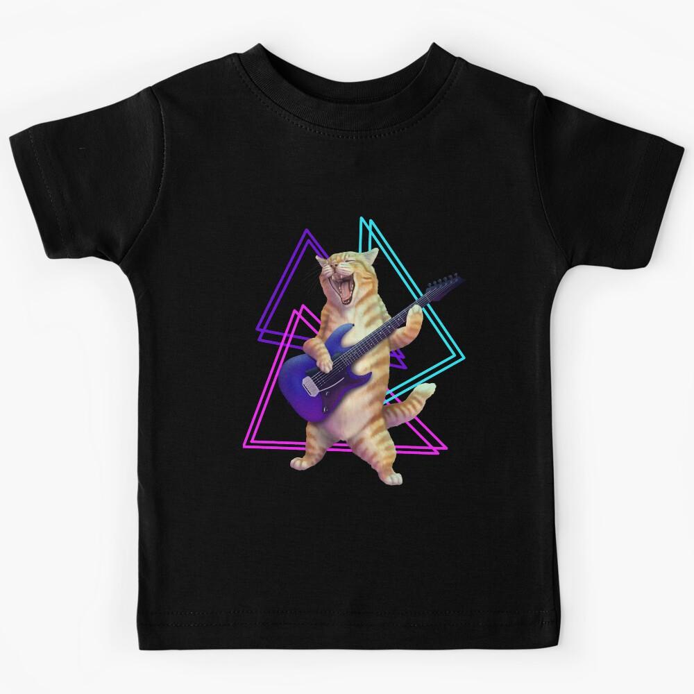 Guitar Cat- Rock band kitty playing the electric guitar Kids T-Shirt 150