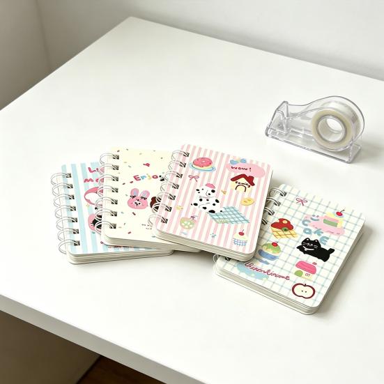 4Pcs Mini Spiral Notebooks Smooth Writing Pocket Size Memo Notepads 3.15x4 Inch Cute Animal Cartoon Cover Thickened Ink-Proof Paper Gifts for Students