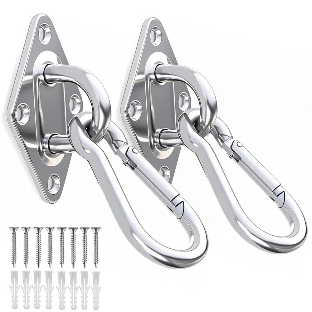Two M10 stainless steel eye hooks + two M10 spring hooks are suitable for suspending heavy-duty hammocks with a load capacity of 1300 lbs.
