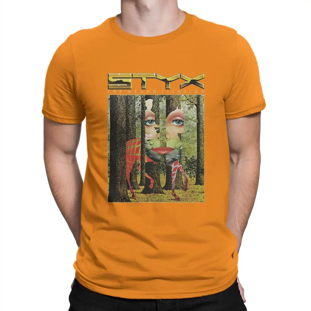 STYX Creative TShirt for Band The STYX Grand Illusion Round Collar Basic T Shirt Personalize Birthday Gifts OutdoorWear Unisex