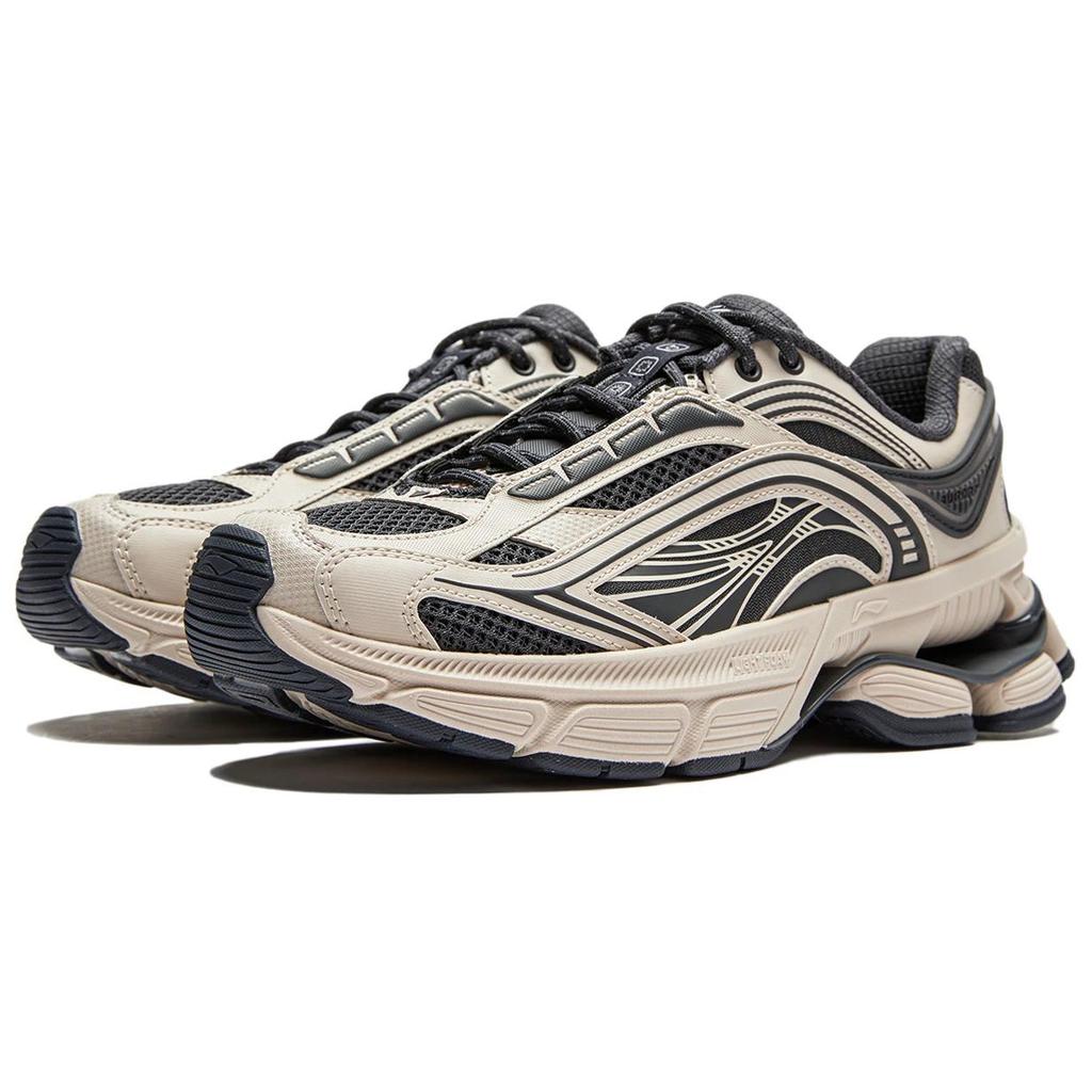 Li-Ning Aurora Renew Synthetic Leather Comfortable Breathable Non-Slip Wear-Resistant Low-Top Casual Shoes Women sneaker Beige Black AGCU044-2