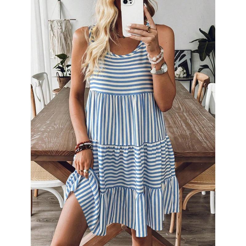 IHUASU Fashion Summer Spring Sleeveless O-Neck Casual Dresses