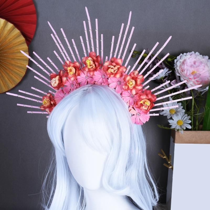 Charming Flower Crowns Headpiece Traditional Chinese Flowers Hair Accessory Eye Catching Floral Headband Ornament