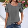 V-neck Casual Button-down Solid-color Open-front Short-sleeved Women's Top T-shirt Short Style