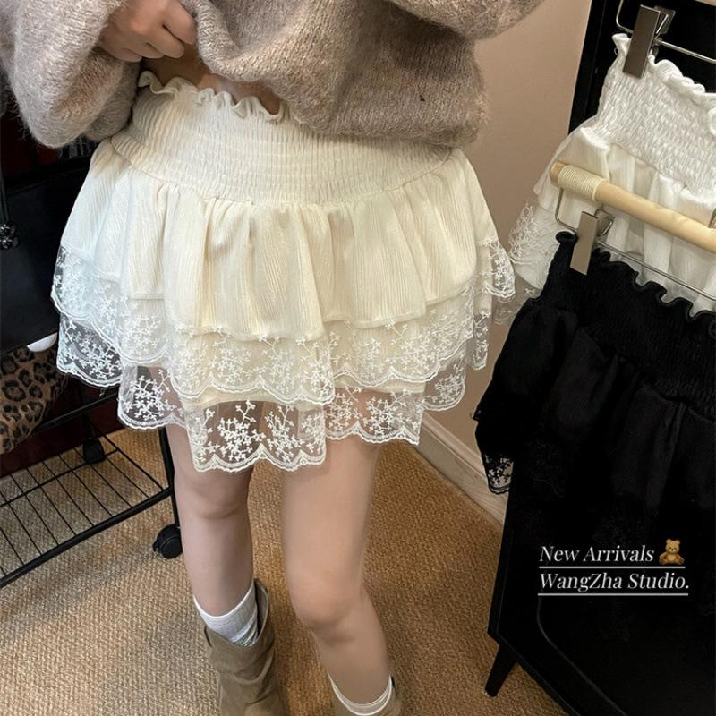 

Sweet Lace Patchwork Midi Skirt: High-Waisted Slimming Velvet Cake Design 2XL