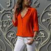 Women's Deep V Neck Long Sleeve Chiffon Shirt Solid Color Spring Summer Top