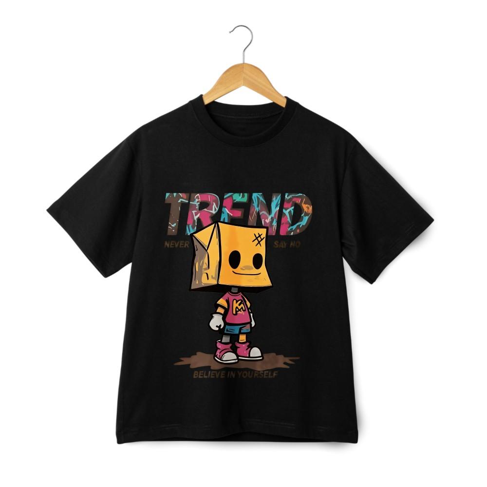 

Trendy Box - Head Cartoon Casual T - Shirt, Unisex in Black and White 3XL