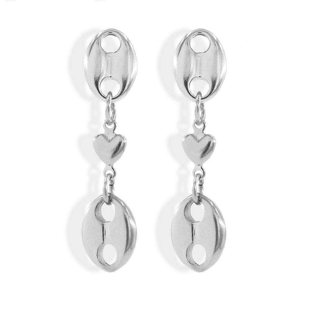 Korean Stainless Steel Heart-Shaped Dangle Earrings