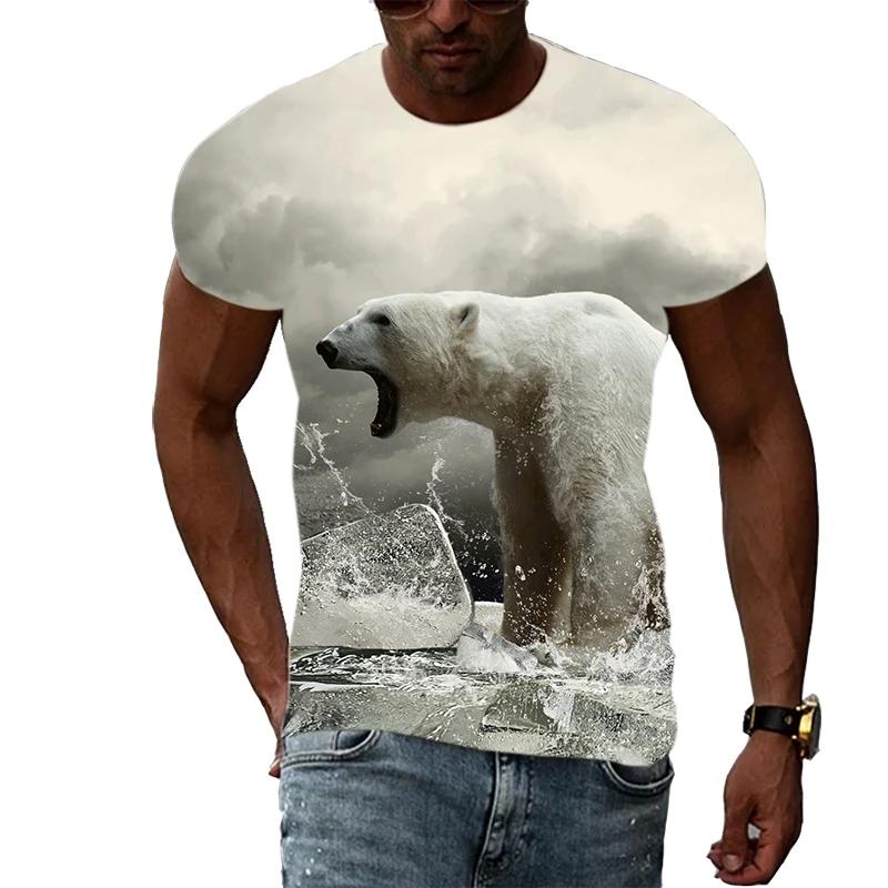 Letní móda Polar Bear Image Pánské ležérní tričko s 3D tiskem Hip-hop personalizované kulatý výstřih Top s krátkým rukávem