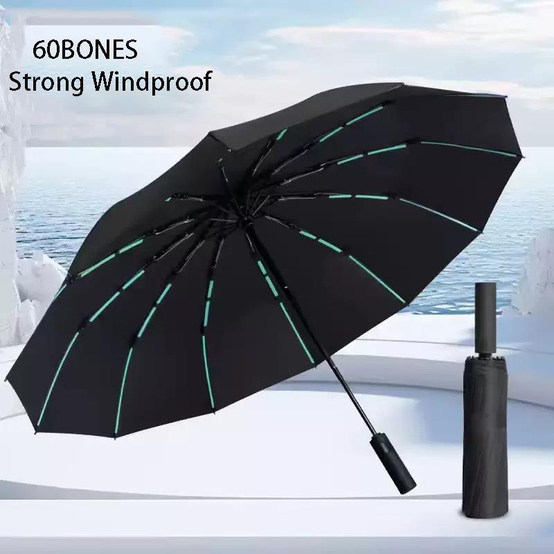 12 Ribs/60 Bone Reinforced Strong Windproof Automatic Umbrella Waterproof Sunproof Anti-UV Folding Umbrellas Men Women Parasol