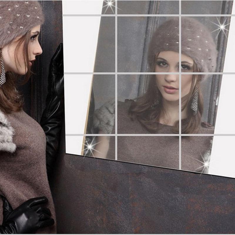 15x15cm Square Diamond Mirror Sticker - Self-Adhesive PET Soft DIY Wall Decor for Bathrooms