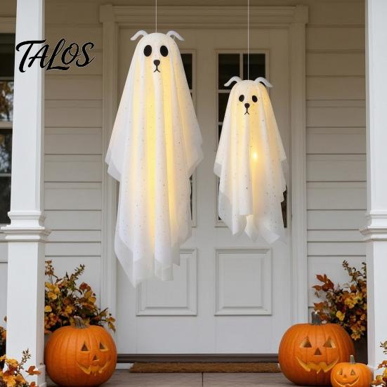 Playful Ghost for Indoor Parties 3 Pcs Lighted Dog Hanging Ornaments, Spooky Halloween Outdoor Flying Yard Ornaments Gauze with LED Light Tree