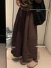 Women's Autumn/Winter 2025 Coffee Quilted Wide-Leg High-Waisted Culottes Skirt - Plus Velvet, Slimming, Thickened, Three-Quarter Length.