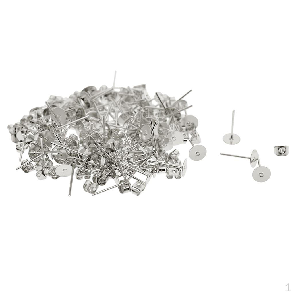 100 Pieces Iron Earrings Post 6mm with Earring Back for Making Jewelry Findings