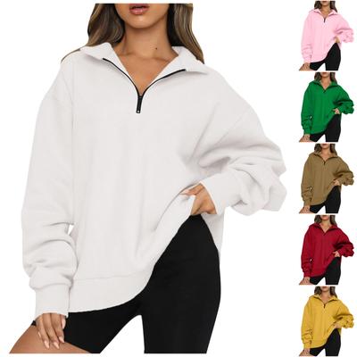 Women's Casual Fashion Long Sleeve Solid Color Zip Sweatshirt Top