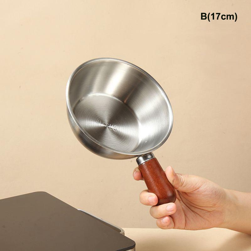 

Single-Person Pot Stainless Steel Bowl Walnut Wood Handle Fruit Salad Yogurt Bowl Breakfast Cooking Tool Kitchen Restaurant 17cm