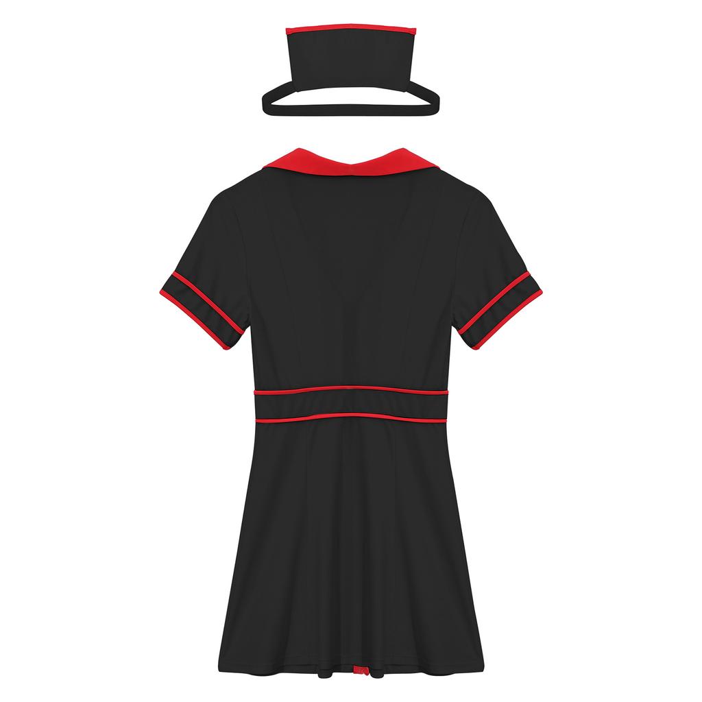 Womens Nurse Dress and Hat Costume Set Short Sleeve Front Zipper Cross Patch Dress with Headwear