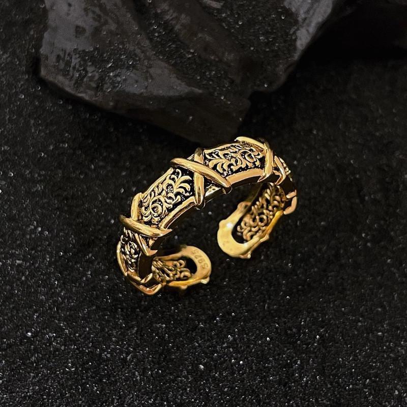 Unique Retro Geometric Style Adjustable Copper Ring With Antique Gold Finish