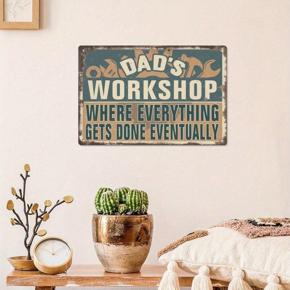 Vintage Metal Wall Sign Dad Workshop Retro Tin Art Garage Decor Man Cave Bar