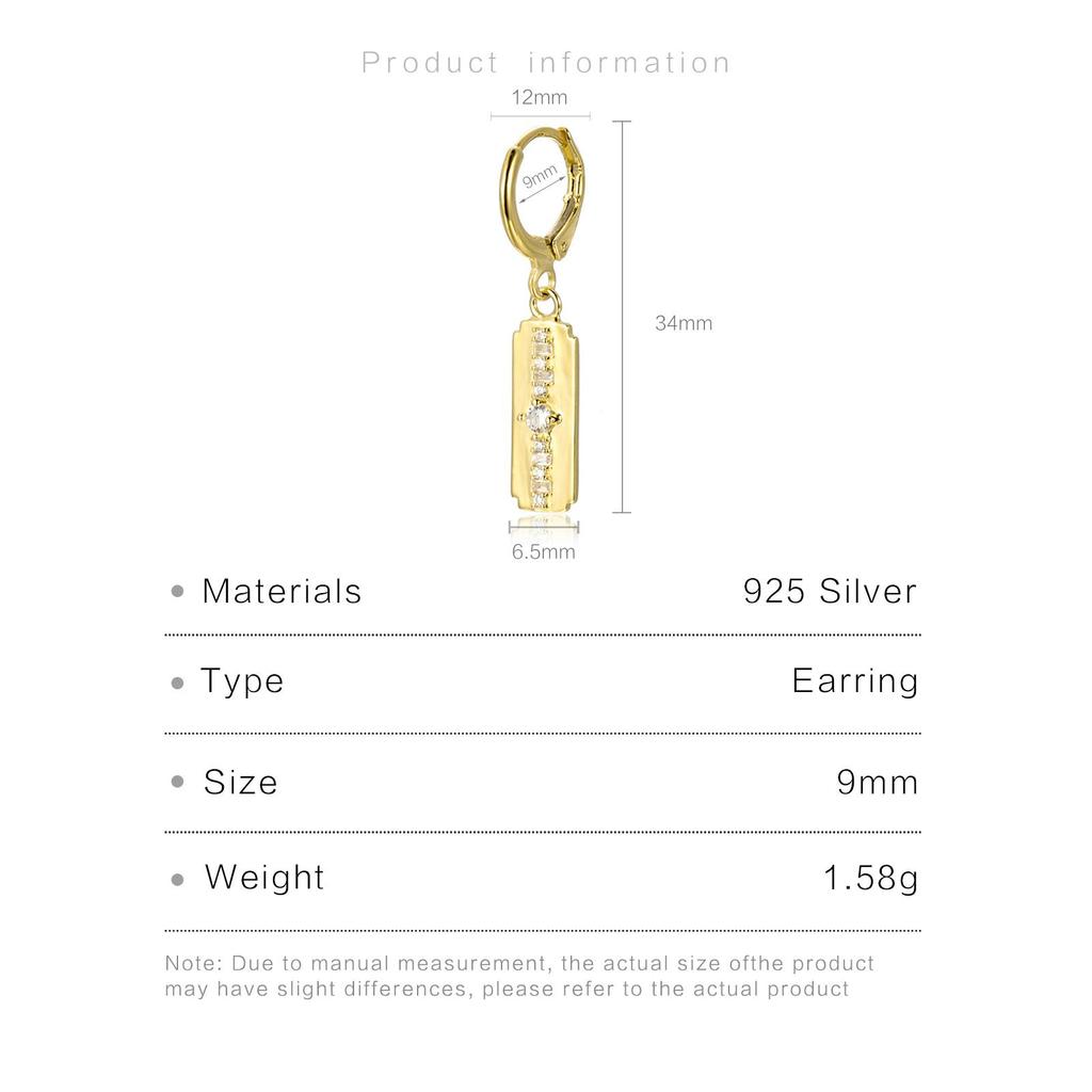 ANDYWEN 100% Srebro Próby 925 Złoto Kwadratowy Kolczyk Wiszący Pojedynczy Cyrkon CZ Przekłucie Pendiente Luksusowa Drobna Biżuteria