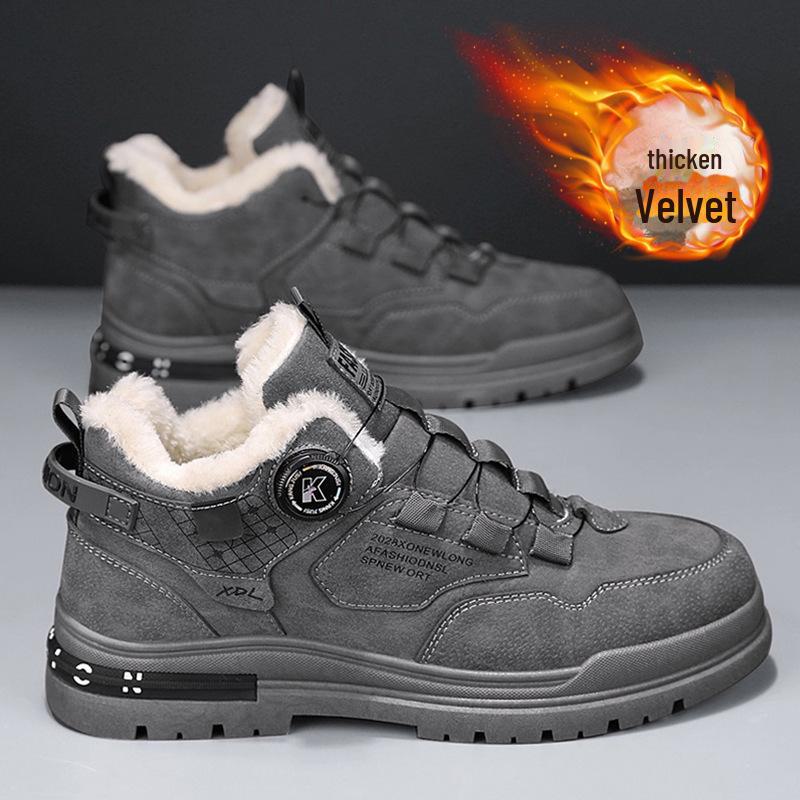 

Мужские высокие ботинки Martin Xuheng: Зимний бархат плюс, без шнуровки, вращающиеся пуговицы, плотная кожа, теплый и повседневный. 40 чёрный