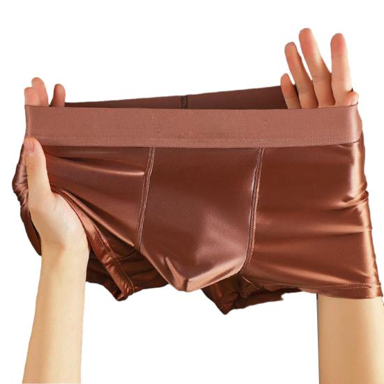 

Men Boxer Underwear Elastic Mid-Waist Breathable Slim Fit Shorts Briefs Pure Color U-Convex Design Smooth Fabric Ice Silk Panties L коричневий