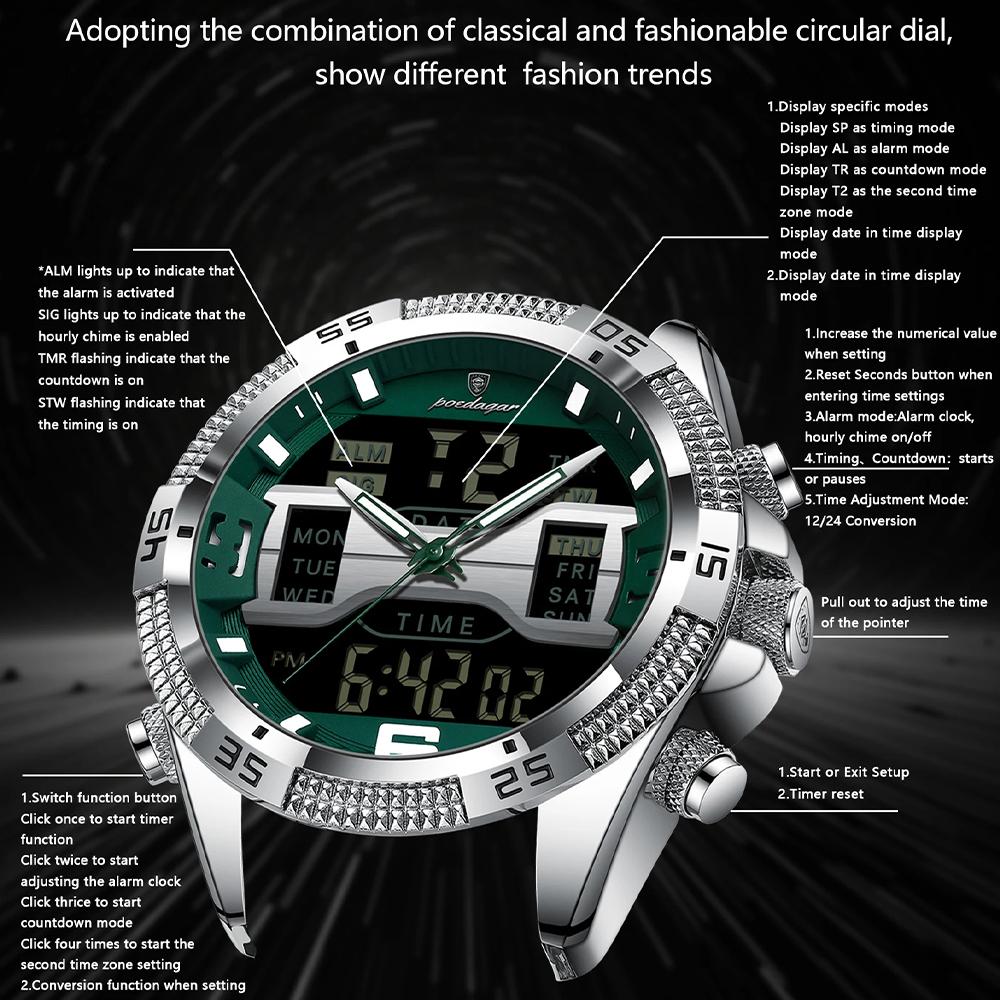 Casual Men's Watch 30m Waterproof Sports Military Dual Display Watch Quartz LED Digital Watches Relogios Masculino