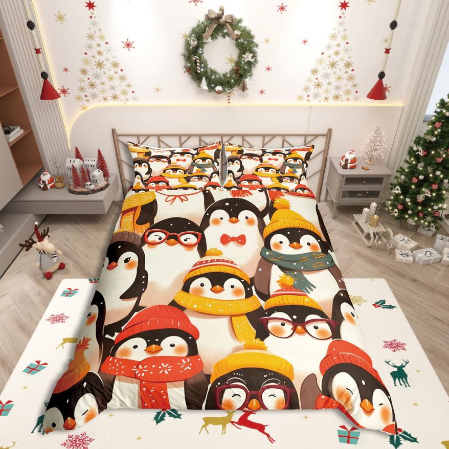 Comforter Homewish Cartoon Animal Penguin Kawaii Wildlife For Kids Bedding Setlove Heart Print Decor