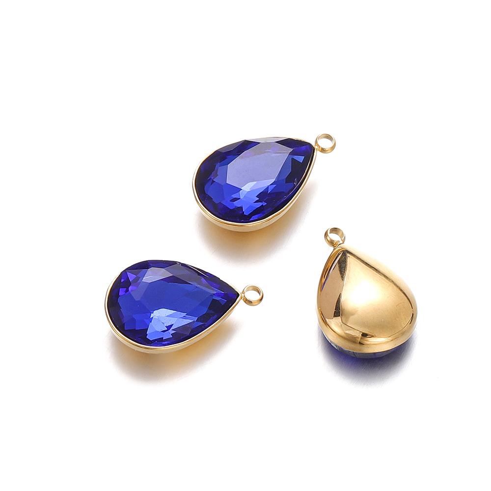 5Pcs Stainless Steel Crystal Glass Charms Pendants Water Drop Shape Charms for DIY Necklace Beads Jewelry Making Accessories