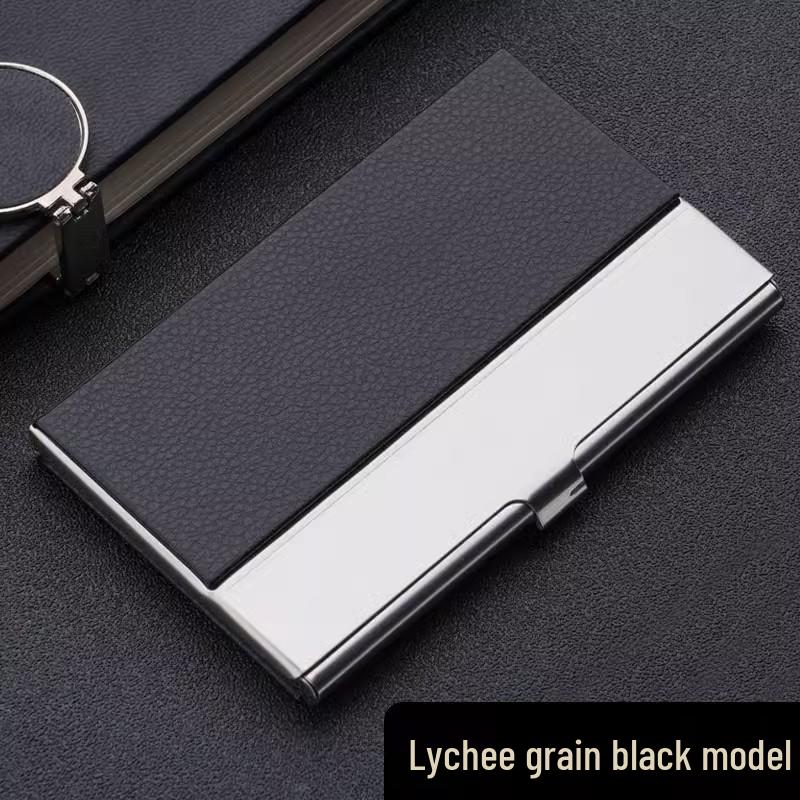 Men's and Women's Portable Stainless Steel Leather Business Card Holder
