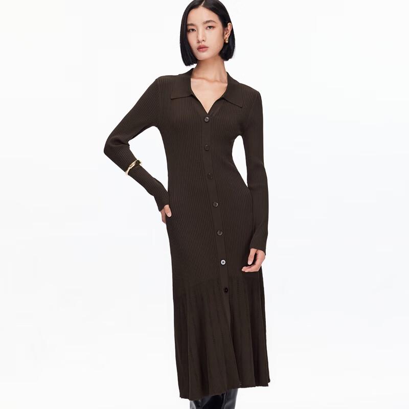 

VEROMODA 2025 Autumn V-Neck Pleated Knit Long Dress L