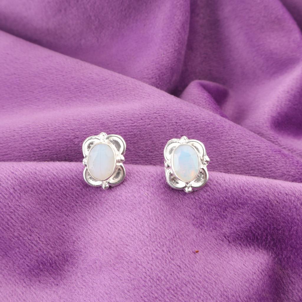 Milky Opal Stone Sterling Silver Daughter Gift Ethnic Stud Post Earrings Jewelry EE-149-7