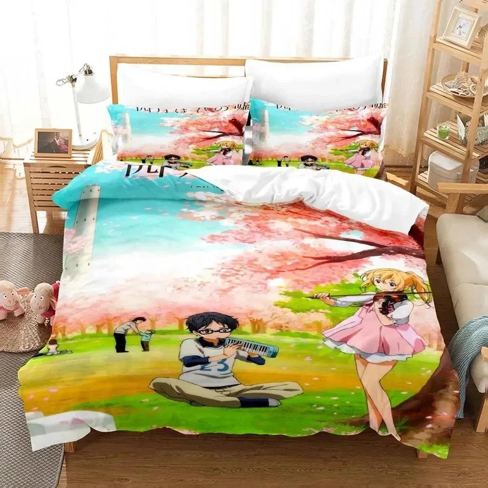 Cozy SkinFriendly Twin Queen Anime Your Lie in April Boys Girls Size Bed Kids Adult Fashion Home Textileextile Quilt