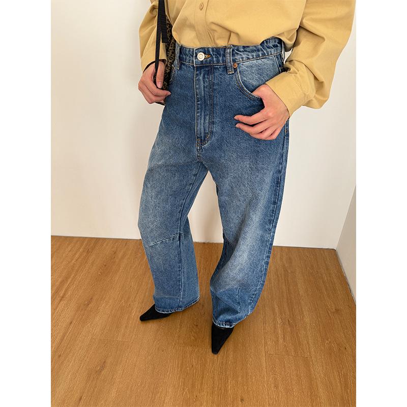 Allo 2025 Women s High Waist Retro Washed Blue Jeans - Slimming Straight Wide Leg Pants Small